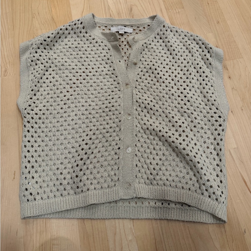 LOFT Cream Open-Knit Button-Front Sweater Vest
